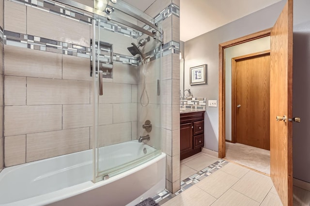 456 Ridge Ct, Chaska, MN 55318 - bathroom featuring enclosed tub / shower combo, tile patterned floors, and vanity