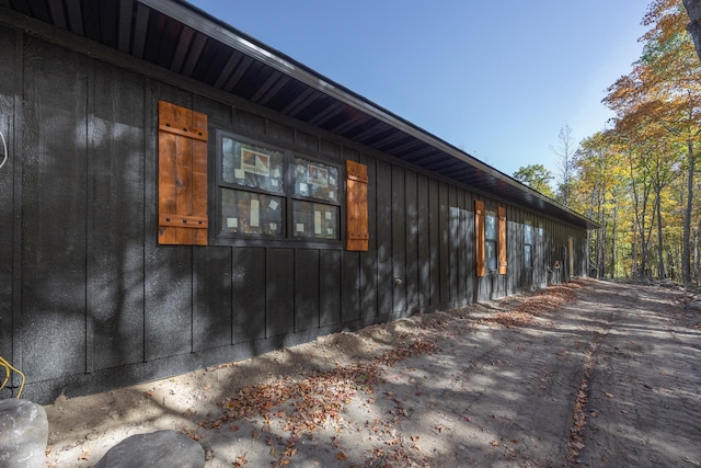 view of home's exterior with board and batten siding