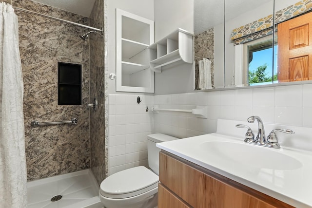 5820 139th St W, Apple Valley, MN 55124 - full bath with a stall shower, vanity, tile walls, and a textured ceiling