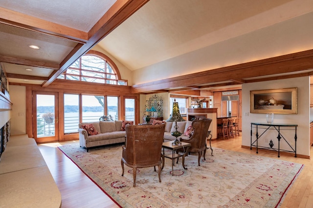 9002 Riley Lake Rd, Eden Prairie, MN 55347 - living area featuring plenty of natural light, light wood-type flooring, a water view, and a fireplace