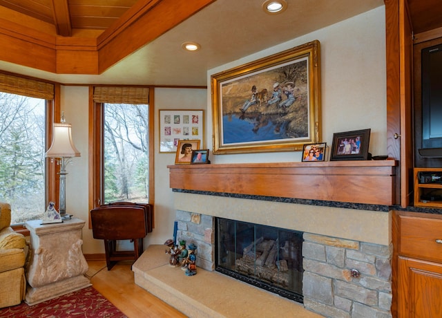9002 Riley Lake Rd, Eden Prairie, MN 55347 - living area featuring recessed lighting, wood finished floors, and a fireplace