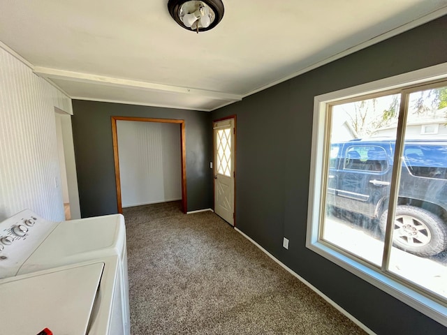 125 1st St, Dresser, WI 54009 - laundry area featuring washer and dryer, carpet, and baseboards