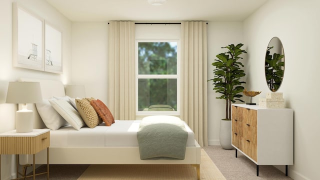 bedroom with carpet floors and baseboards