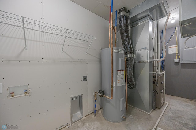 utilities featuring water heater and heating unit