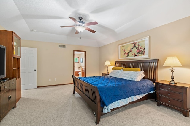 12800 Garrett Ct, Apple Valley, MN 55124 - bedroom featuring light carpet, ensuite bathroom, ceiling fan, and baseboards