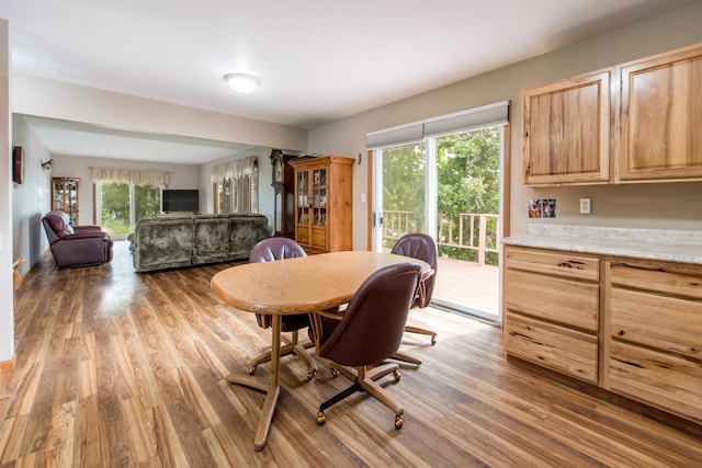 dining space featuring plenty of natural light and wood finished floors