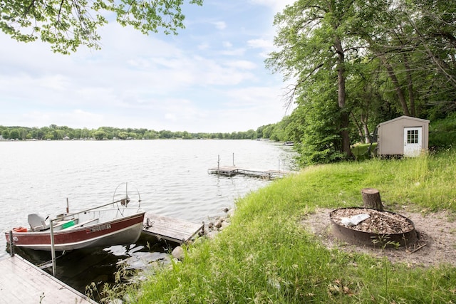 dock area with a water view