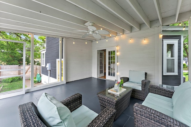 3100 29th Ave S, Minneapolis, MN 55406 - wooden deck with an outdoor hangout area, a ceiling fan, and a patio area