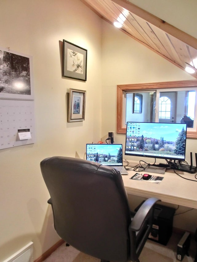 499 Tamarack Ct NE, Tenstrike, MN 56683 - office with lofted ceiling and wood ceiling