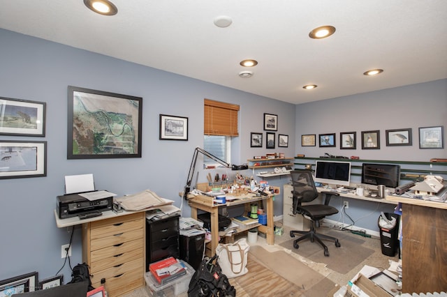 office area with recessed lighting and carpet floors