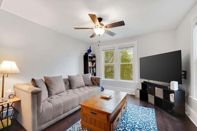 1925 Glenwood Ave, Minneapolis, MN 55405 - living area featuring a ceiling fan and dark wood-style floors