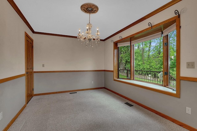 22 13th St S, Sauk Rapids, MN 56379 - carpeted spare room with plenty of natural light, a chandelier, ornamental molding, and baseboards