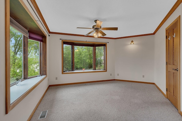 22 13th St S, Sauk Rapids, MN 56379 - carpeted spare room featuring baseboards, ceiling fan, and ornamental molding
