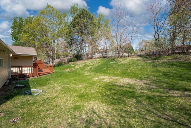 view of yard featuring a fenced backyard and a deck
