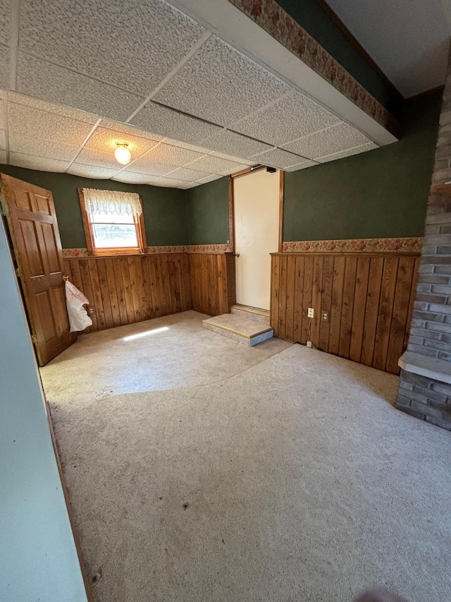 409 4th St NE, Hayfield, MN 55940 - empty room featuring a wainscoted wall, wooden walls, and carpet