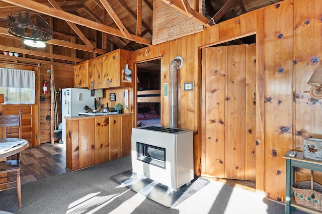 1949 Little Blake Lake Ln, Georgetown Twp, WI 54853 - kitchen with wood walls, high vaulted ceiling, and wood ceiling