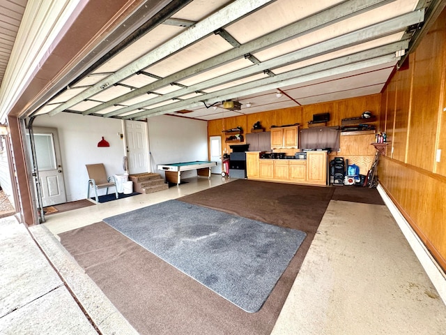 1112 10th St, Gaylord, MN 55334 - garage with wooden walls and a garage door opener