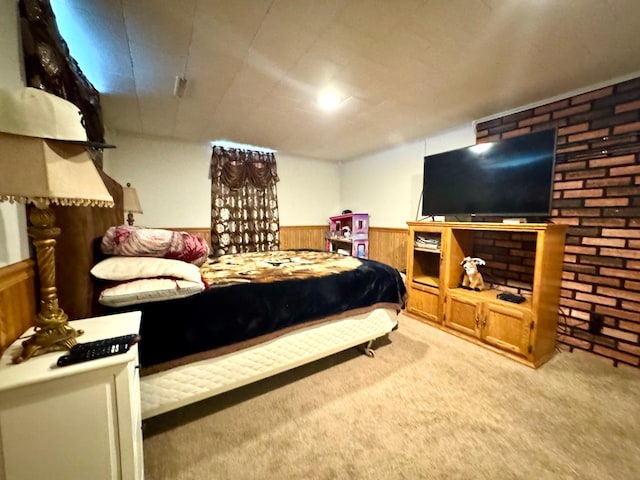 1112 10th St, Gaylord, MN 55334 - bedroom with light carpet, wainscoting, and wood walls