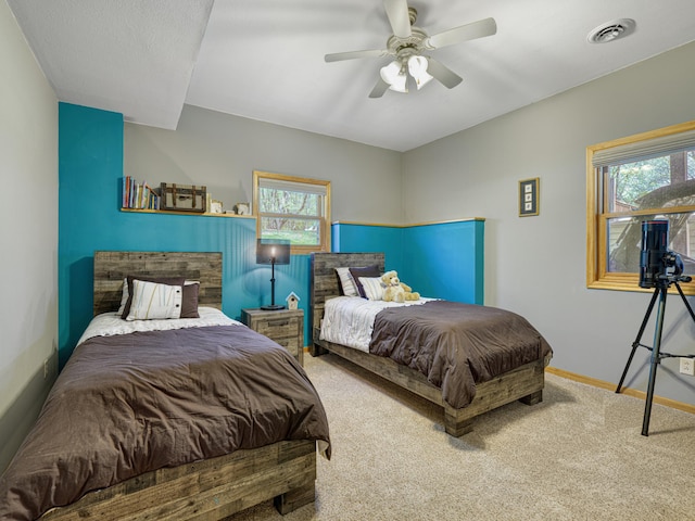 1351 Lone Pine Ln, Garfield Twp, WI 54001 - carpeted bedroom with multiple windows, baseboards, and a ceiling fan