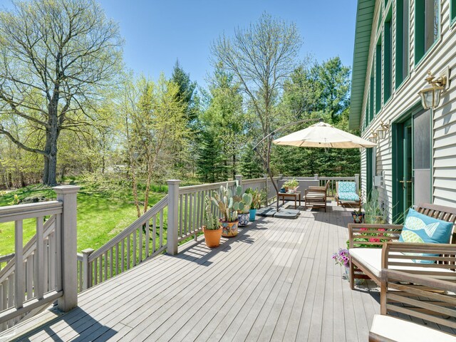 1351 Lone Pine Ln, Garfield Twp, WI 54001 - deck with outdoor lounge area and a yard