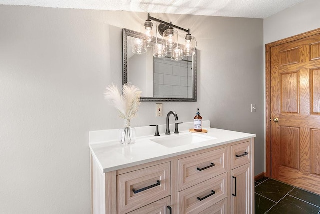 681 4th St NE, Little Falls, MN 56345 - bathroom featuring marble look tiles and vanity