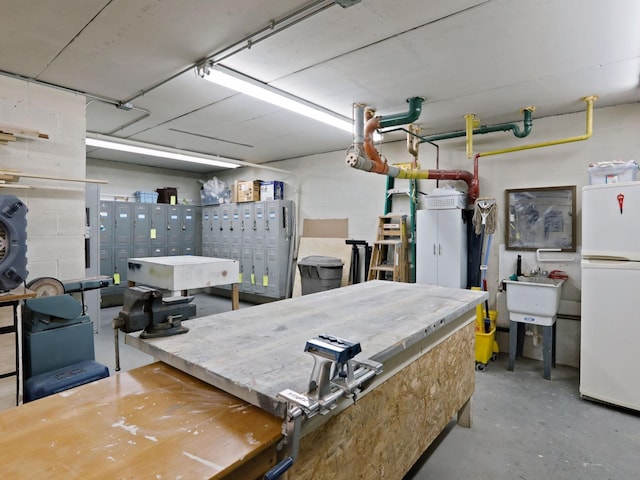 7520 Cahill Rd Unit 222A, Edina, MN 55439 - basement featuring freestanding refrigerator and a sink
