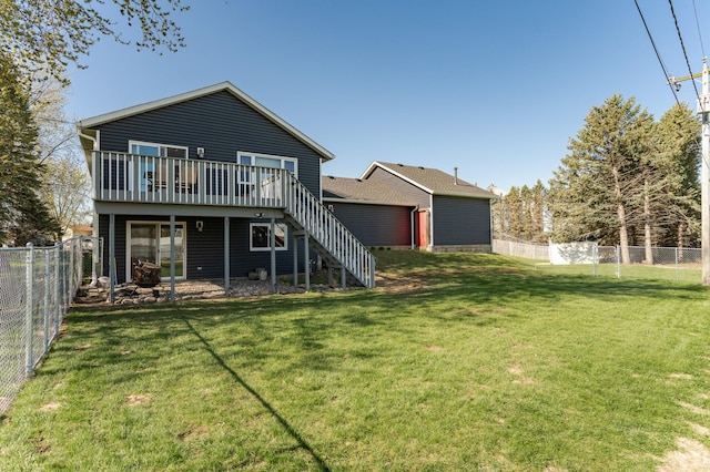 192 Harrison Ave SE, Racine, MN 55967 - rear view of house with stairway and a deck
