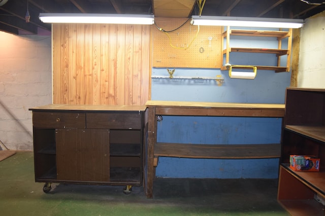 unfinished below grade area with concrete block wall