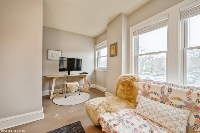 79 Western Ave N Unit 206, Saint Paul, MN 55102 - living area with baseboards, finished concrete floors, and a desk