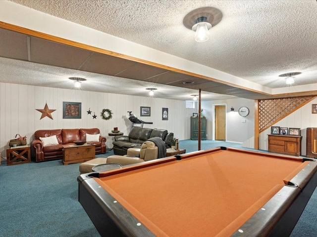 19531 Pine Landing Dr, Grand Rapids, MN 55744 - rec room featuring carpet flooring, billiards table, and a textured ceiling