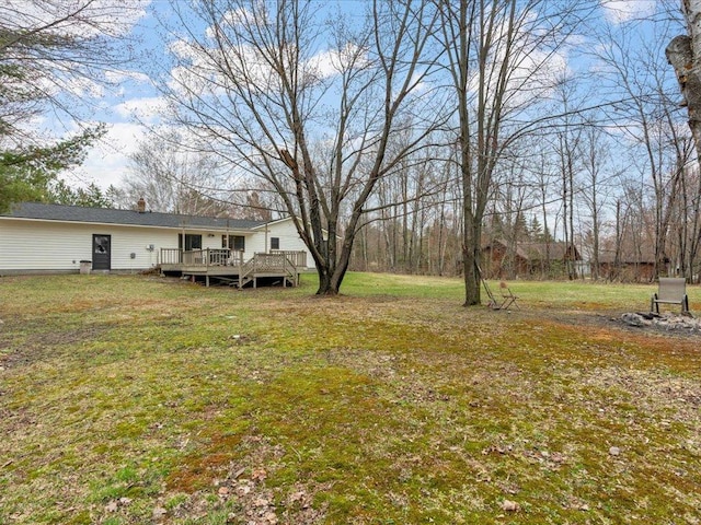 19531 Pine Landing Dr, Grand Rapids, MN 55744 - view of green lawn with a wooden deck