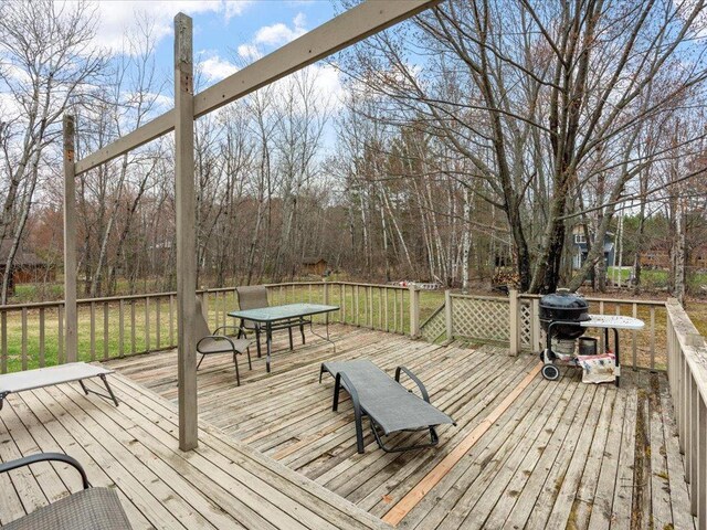 19531 Pine Landing Dr, Grand Rapids, MN 55744 - wooden deck featuring outdoor dining space and grilling area