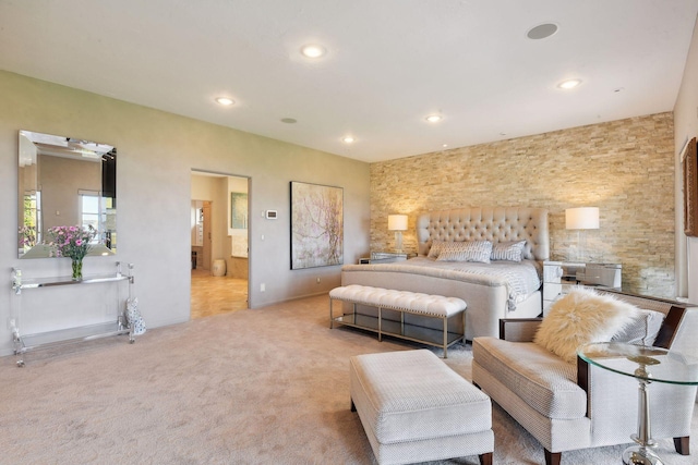 1860 Shoreline Dr, Orono, MN 55391 - bedroom with light colored carpet, recessed lighting, baseboards, and ensuite bath