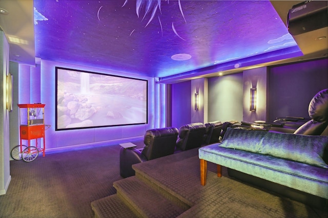 1860 Shoreline Dr, Orono, MN 55391 - home theater room with carpet floors and a textured ceiling