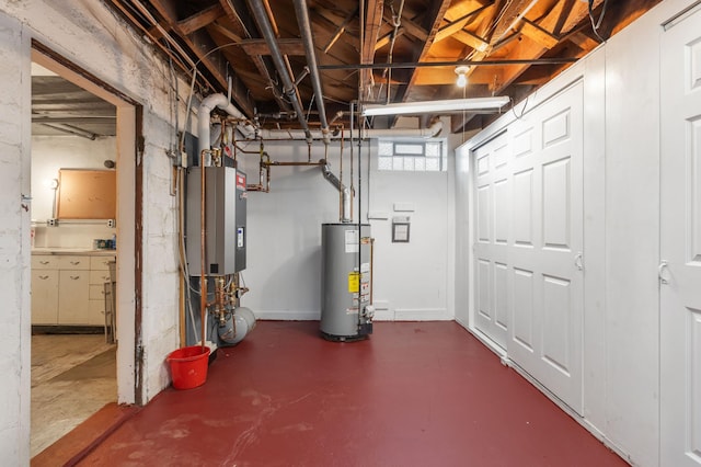 basement featuring gas water heater