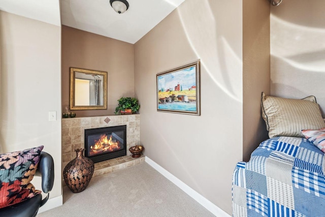 317 Main St W Unit 301, Ashland, WI 54806 - sitting room with a tile fireplace, carpet, and baseboards