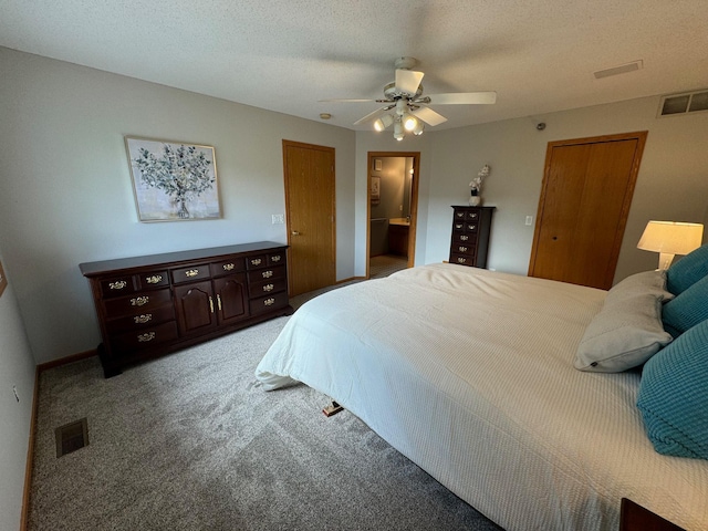bedroom featuring carpet, ceiling fan, and a closet
