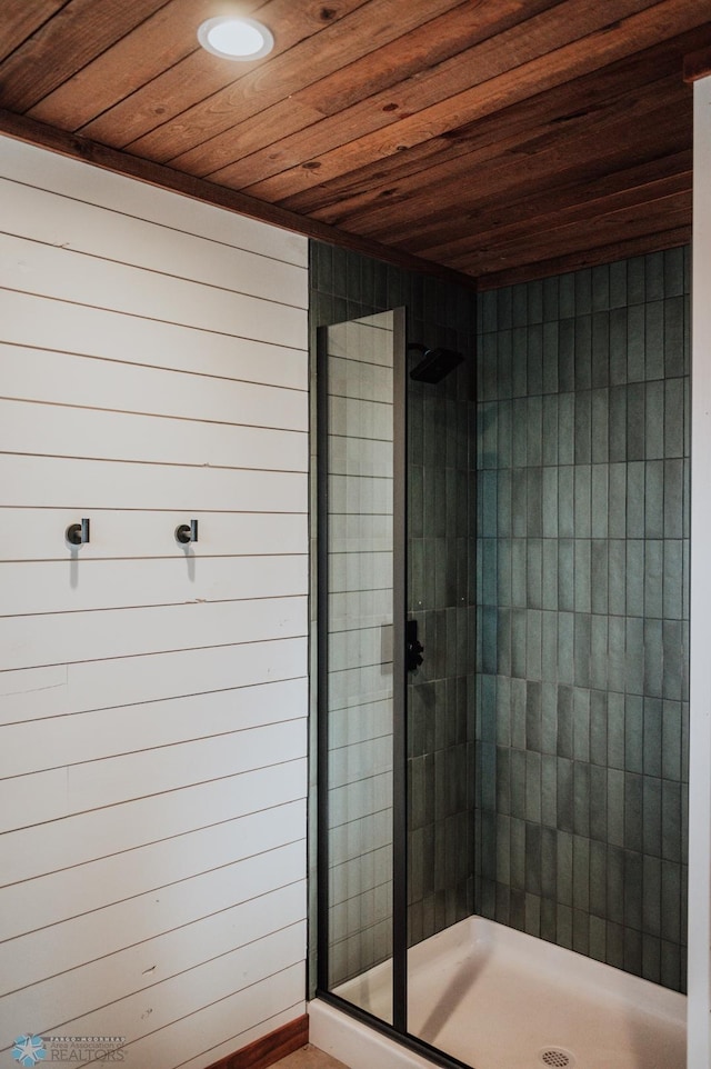 21574 State 200, Rice Twp, MN 56621 - bathroom with wood ceiling, a stall shower, and recessed lighting