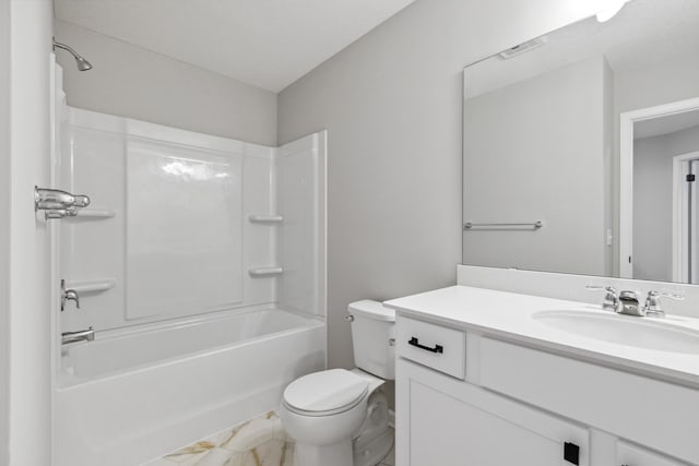 6746 Wildflower Way, Minnetrista, MN 55331 - full bathroom featuring vanity, toilet, marble finish floors, and shower / tub combination