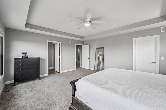 825 Spancil Hill Vw, Woodbury, MN 55129 - bedroom featuring carpet flooring, baseboards, a raised ceiling, and a ceiling fan