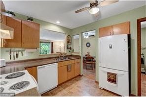 20 Windsor Ln Unit 303A, New Brighton, MN 55112 - kitchen featuring white appliances, ceiling fan, recessed lighting, and a sink