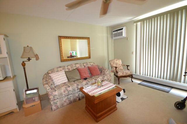 20 Windsor Ln Unit 303A, New Brighton, MN 55112 - living area with carpet floors, a ceiling fan, and a wall mounted AC
