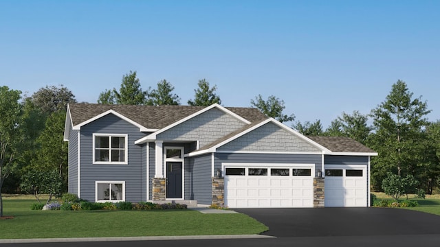 2336 Jandell Ave NE, Saint Michael, MN 55376 - view of front facade with an attached garage, asphalt driveway, a front yard, and stone siding