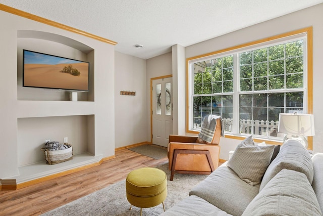 13700 54th Ave N Unit 405, Plymouth, MN 55446 - living area featuring wood finished floors, baseboards, and a textured ceiling