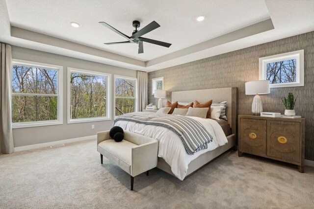 20090 63rd Ave, Corcoran, MN 55340 - bedroom featuring multiple windows, baseboards, a raised ceiling, and recessed lighting