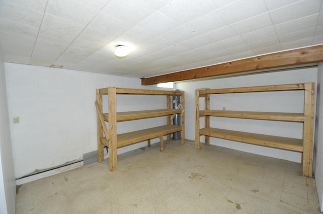 finished below grade area featuring concrete block wall