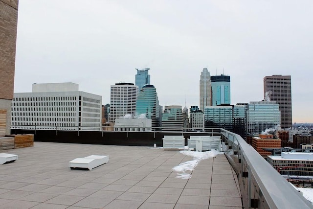 view of patio with a view of skyline