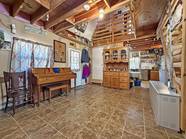 basement with wood ceiling