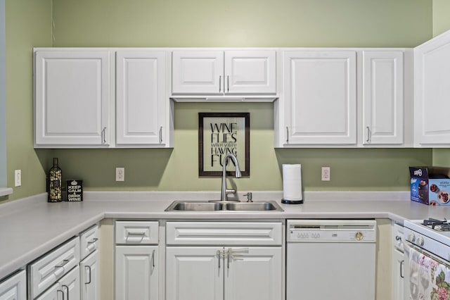 2803 38th St Unit 205, Minneapolis, MN 55406 - kitchen featuring white appliances, a sink, white cabinets, and light countertops