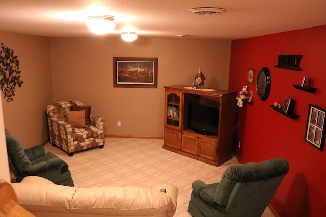 living room with light carpet